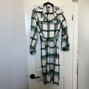 Coco + Carmen Green and White Plaid Full Lenght Dress / Jacket